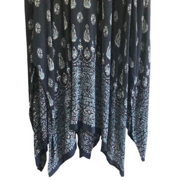 Billa Navy Blue Bohemian Crochet Lace Print Maxi Dress Large - Picture 5 of 7